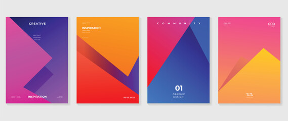 Obraz premium Gradient design background cover set. Abstract gradient graphic with geometric shapes, squares, polygon. Futuristic business cards collection illustration for flyer, brochure, invitation, media.
