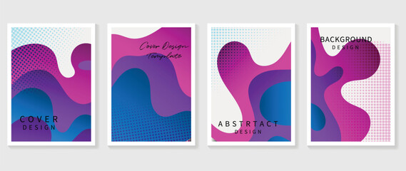 Gradient design background cover set. Abstract gradient graphic with geometric shapes, dot, halftone, layers. Futuristic business cards collection illustration for flyer, brochure, invitation, media.