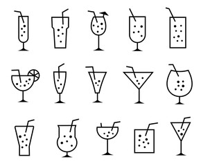 Cocktail line icons set vector