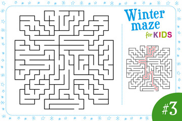 Winter labirynth like snowflakes. Maze puzzle for kids with solution. Vector.
- 613440538
