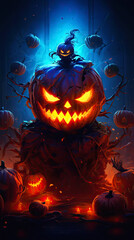 Halloween design with pumpkins. Horrible symbol of Halloween. ai generative