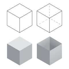 Cube isometric view. Set of geometric shapes on white background.