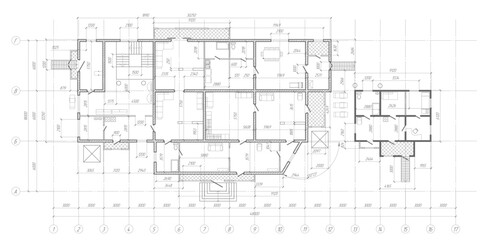 Architectural plan .House plan project .Engineering design .Industrial construction of houses .Vector illustration .