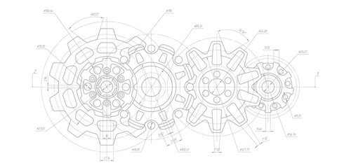 Gears.Mechanical Engineering background .Technical drawing .Vector illustration .