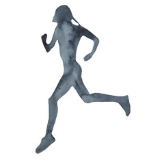 Sports at sunrise.Running.Gymnastics.Morning gym.Watercolor silhouette sport isolated on white background.