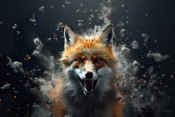 Obraz na płótnie Canvas Fox face action closeup in an isolated studio 3d render 