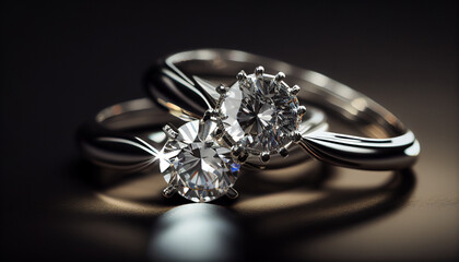 Silver ring with diamonds, close-up shot of a diamond ring in selective focus, Generative AI