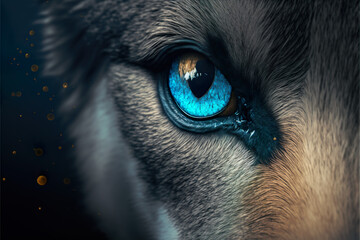 A wolf iris eye closeup with blue eyes
