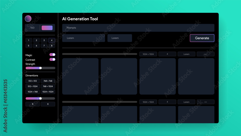 Poster ai generate tool interface. artificial intelligence ui site. image making process. llm site. leonard