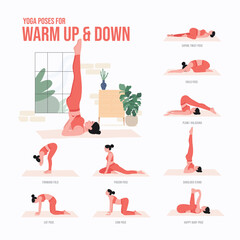 Warm up and Warm down Yoga poses. Young woman practicing Yoga pose. Woman workout fitness, aerobic and exercises