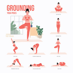 Grounding Yoga poses. Young woman practicing Yoga pose. Woman workout fitness, aerobic and exercises
