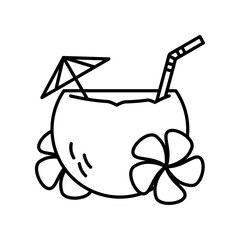 Tropical Coconut Cocktail Outline Icon Vector Illustration