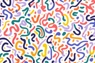 Colorful doodle scribble pattern in various colors, organic shapes and curved lines, seamless vector illustration