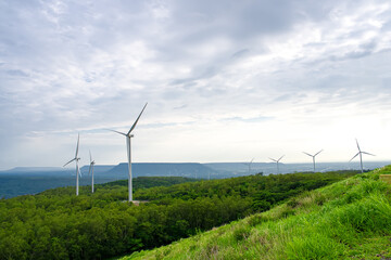 Huge fields of wind turbines used to generate electricity are located in the mountains where the wind blows constantly.