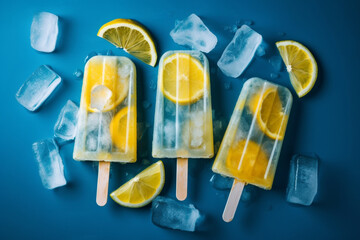 Ice popsicles with fresh lemon fruit slices.