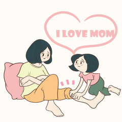 child massaging mother's leg