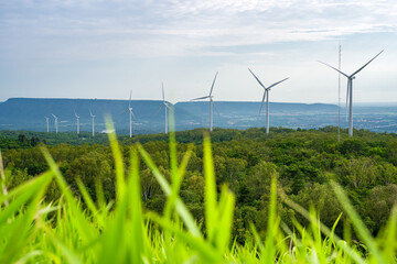 Huge fields of wind turbines used to generate electricity are located in the mountains where the wind blows constantly.
