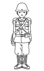 ヘルメットをかぶった戦時中の男性の線画