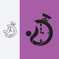 Naklejka premium stopwatch clock combined with an abstract human, logo vector design template best. Line art style and silhouette stylish. 