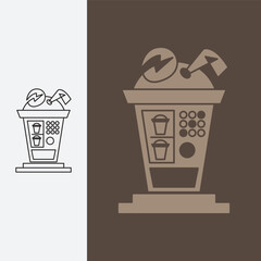 attractive coffee vending machine, logo design template sign. monoline style and silhouette stylish.
