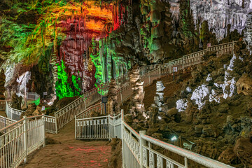 Beni Add cave, Ain Fezza, Tlemcen, Algeria. Interior view with its marvelous stalagmites and...