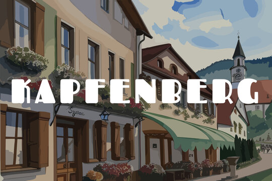 Kapfenberg: Beautiful painting of an Austrian village with the name Kapfenberg in Steiermark