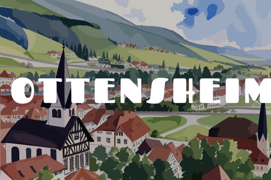 Ottensheim: Beautiful painting of an Austrian village with the name Ottensheim in Oberösterreich