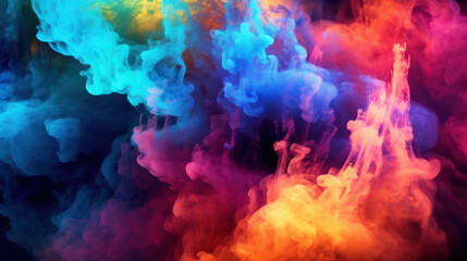 Fototapeta na wymiar Neon clouds, coloured smoke, wallpaper, generative AI