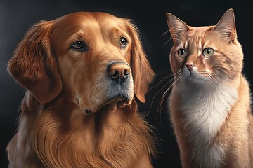 Dog and Cat, hyperrealism, photorealism, photorealistic
