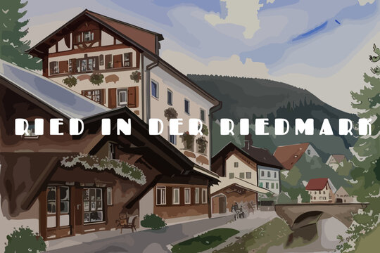 Ried in der Riedmark: Beautiful painting of an Austrian village with the name Ried in der Riedmark in Oberösterreich
