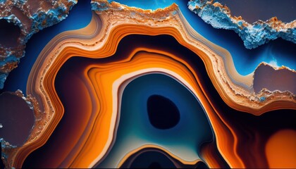 Orange blue layered stone gem texture, different colorful layers, pattern backdrop