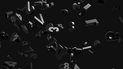 浮遊する黒色の数字　黒背景