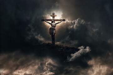 Jesus Christ, Savior of mankind. At the cross. Generative AI	