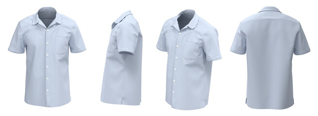 Blue Man Shirt Short Sleeve. Isolated Button-down shirt