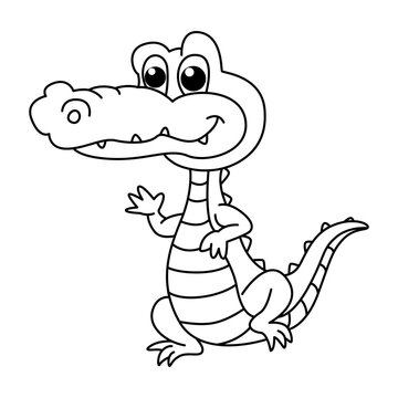 Funny crocodile cartoon characters vector illustration. For kids coloring book.