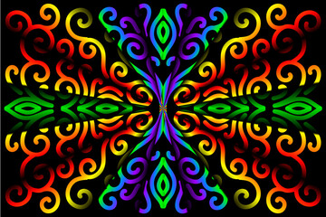 Limited edition luxurious design colourful rainbow flowers line art pattern of indonesian culture traditional  batik ethnic dayak for background wallpaper textile or fashion
