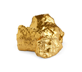 Three shiny gold nuggets on white background
