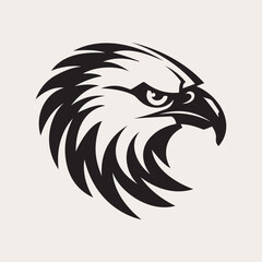 Eagle head one color vector logo, emblem, icon for company or sport team branding. Tattoo art style.