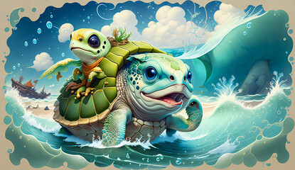 A Joyful Sea Turtle Navigating a Cursed Ocean