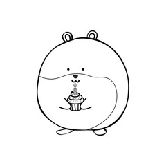 Hand drawn vector illustration Cute Birthday hamster with cake by wordspotrayal