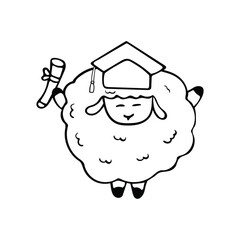 Hand drawn vector illustration smart sheep, i got a schoolarsheep by wordspotrayal