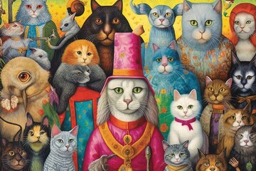 Mona Lisa's Furry Companions: Explore the whimsical world where the Mona Lisa is surrounded by her animal friends, radiating love in every stroke illustration generative ai