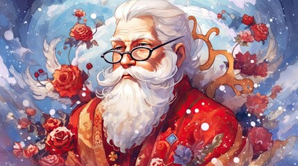Watercolor art of Anime style Santa Claus character illustration. Christmas and New year holiday painting. Generative AI