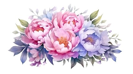 Peony flowers isolated on white background. Beautiful blooming plants. Generative AI