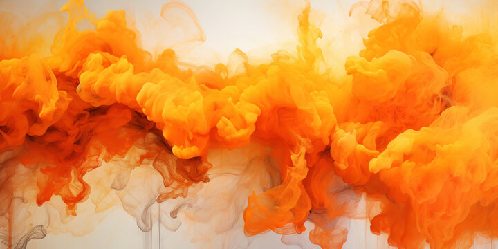 Abstract background with orange smoke swirls. Watercolor ink paint cloud. Generative AI