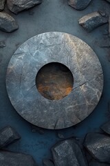 Stone surface with empty granite plate. Copy space background. Generative AI