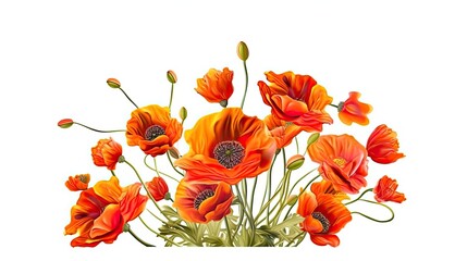 Poppy flowers isolated on white background. Beautiful blooming plants. Generative AI