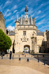 Fototapeta premium The door or gate Porte Cailhau is beautiful gothic architecture from the 15th century. It is both a defensive gate and triumphal arch. Bordeaux, France. High quality photography.