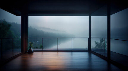 Chill balcony with a beautiful cold landscape scene