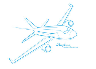 Fototapeta na wymiar Airplane drawing.Flying plane.Air flights.Vacation banner.Vector illustration .